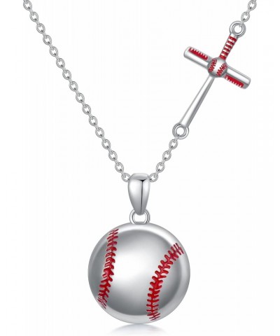 Baseball Bat cross Necklace Sterling Silver Cross Pendant for Women Men Girls Boy，with 20in Chian $11.12 Necklaces