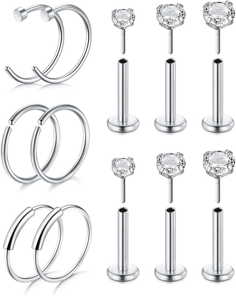 20G 8mm 32pcs Surgical Stainless Steel Nose Rings Hoop L Shaped Bone Screw Nose Rings Studs Nose Piercing Jewelry Set 20g, St...