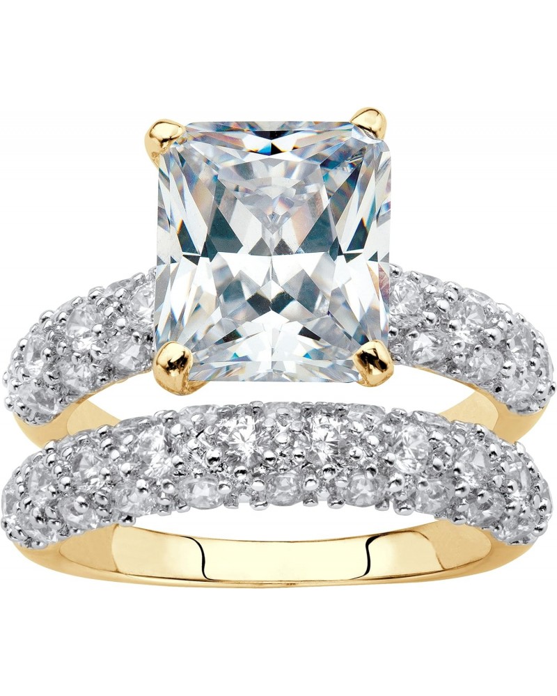 PalmBeach Yellow Gold-Plated or Platinum Plated Emerald Cut Cubic Zirconia Pave Bridal Ring Set Size 9 $30.55 Sets