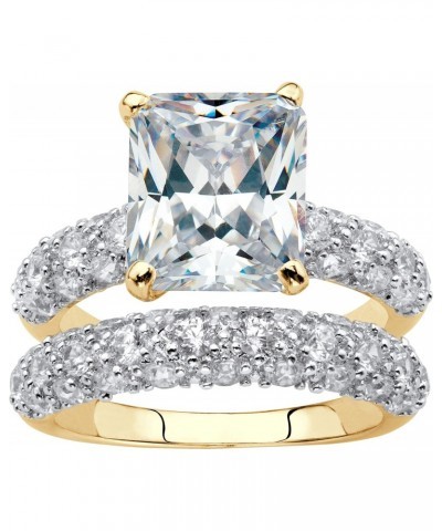 PalmBeach Yellow Gold-Plated or Platinum Plated Emerald Cut Cubic Zirconia Pave Bridal Ring Set Size 9 $30.55 Sets