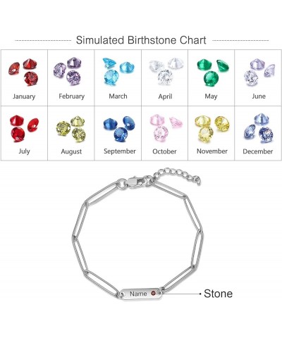 Personalized Simulated Birthstone Bracelet Paperclip Link Bracelet for Women Engraved Names Bracelet Mother's Daughter Jewelr...