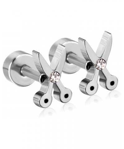 Shear Earrings For Women and Girls Hair Stylist Mens Minimalist Hair Dresser Scissor Screw Back CZ $11.18 Earrings