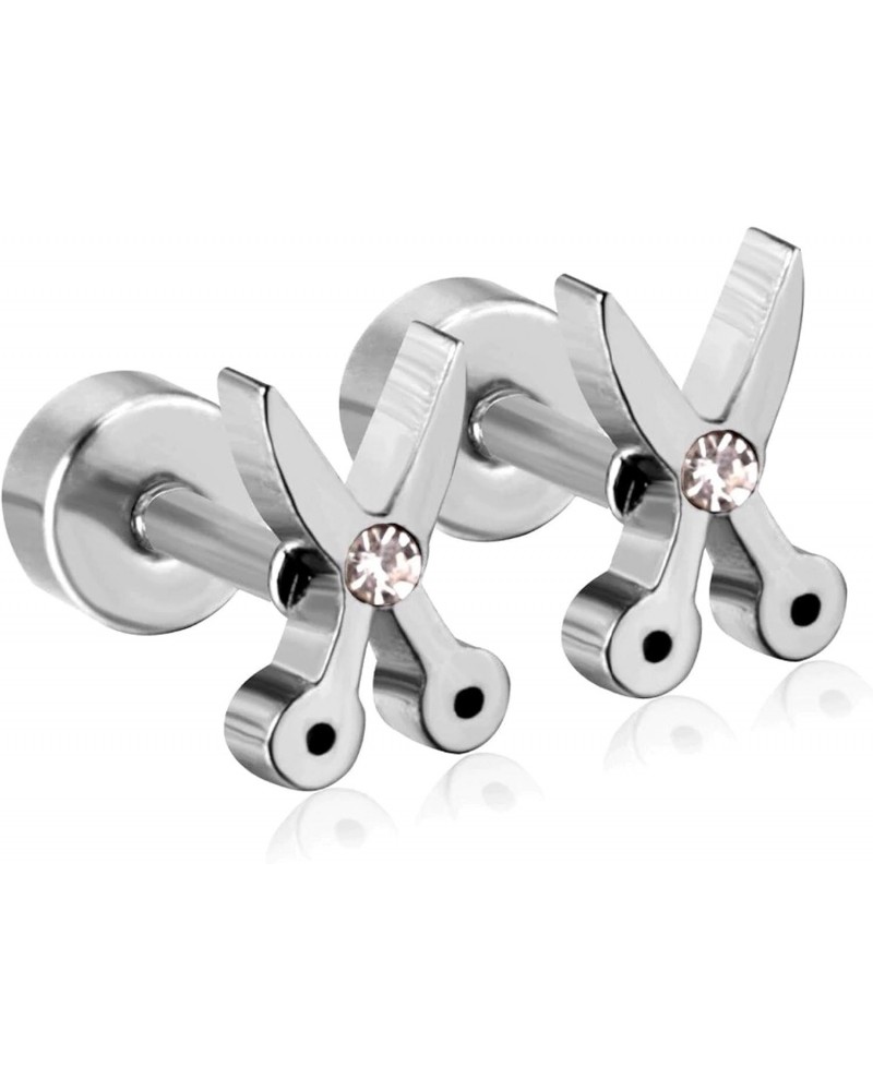 Shear Earrings For Women and Girls Hair Stylist Mens Minimalist Hair Dresser Scissor Screw Back CZ $11.18 Earrings