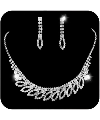 Silver Bride Wedding Jewelry Sets Prom Bridal Necklace Earrings Set Crystal Rhinestone Party Choker Necklace for Women and Gi...