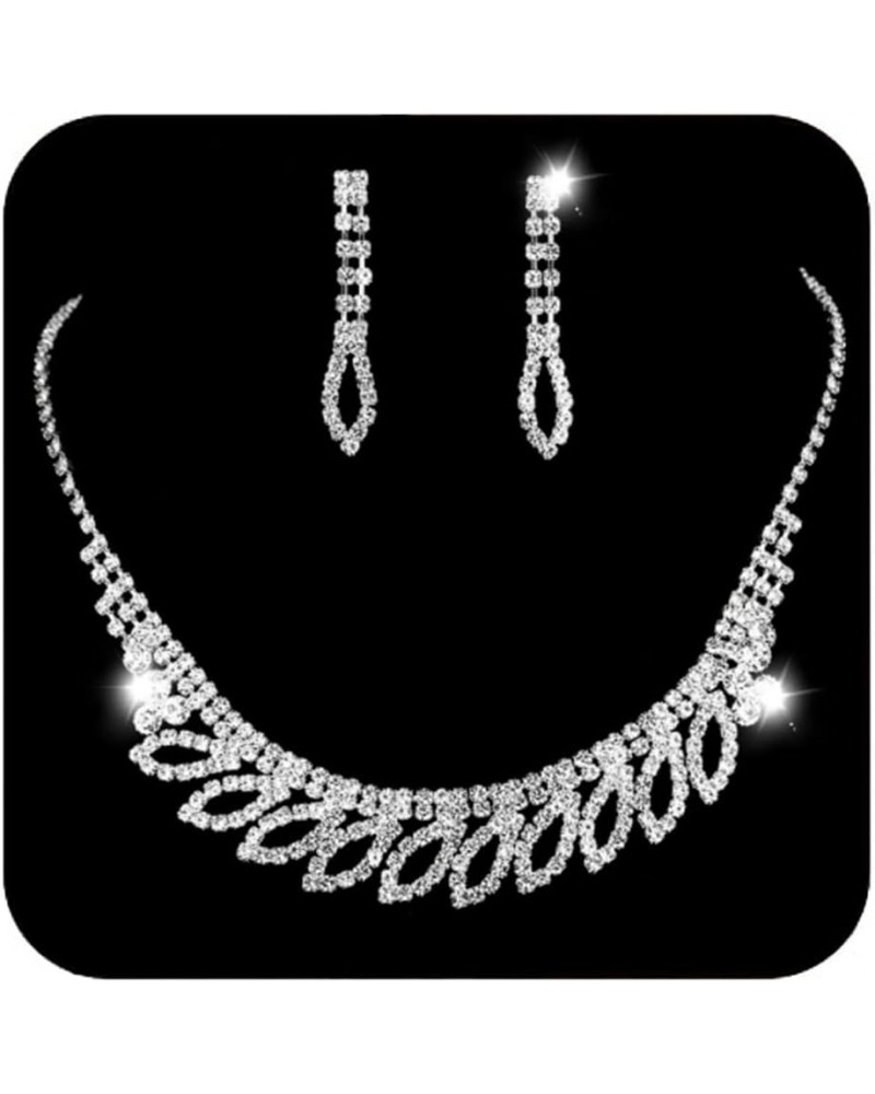 Silver Bride Wedding Jewelry Sets Prom Bridal Necklace Earrings Set Crystal Rhinestone Party Choker Necklace for Women and Gi...