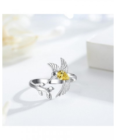 Hummingbird Leaf Ring for Women S925 Sterling Silver Birthstone Ring Adjustable Open Rings Jewelry Birthday Gifts 11-November...