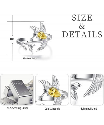 Hummingbird Leaf Ring for Women S925 Sterling Silver Birthstone Ring Adjustable Open Rings Jewelry Birthday Gifts 11-November...