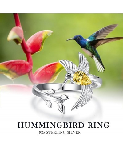 Hummingbird Leaf Ring for Women S925 Sterling Silver Birthstone Ring Adjustable Open Rings Jewelry Birthday Gifts 11-November...