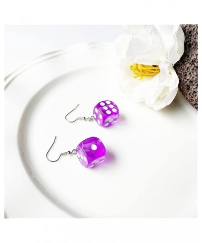 Dollandd Dice Earring Casino Drop Earrings Geometric Cube Dice Dangle Earrings Punk Acrylic Earring for Women Girl,White Purp...