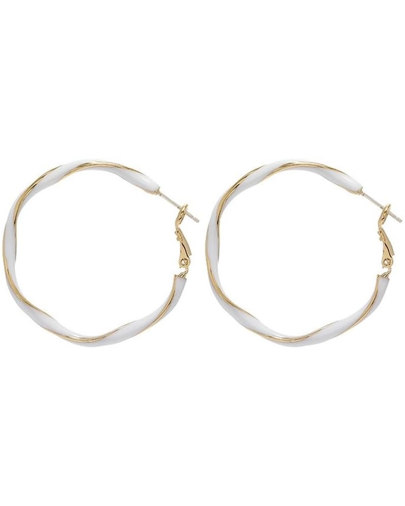 14K Gold Silk White/Black Open Hoops Earrings,Smooth and Textured Wire Gold Hoop Earrings,Twisted Circular Gold Earrings spir...