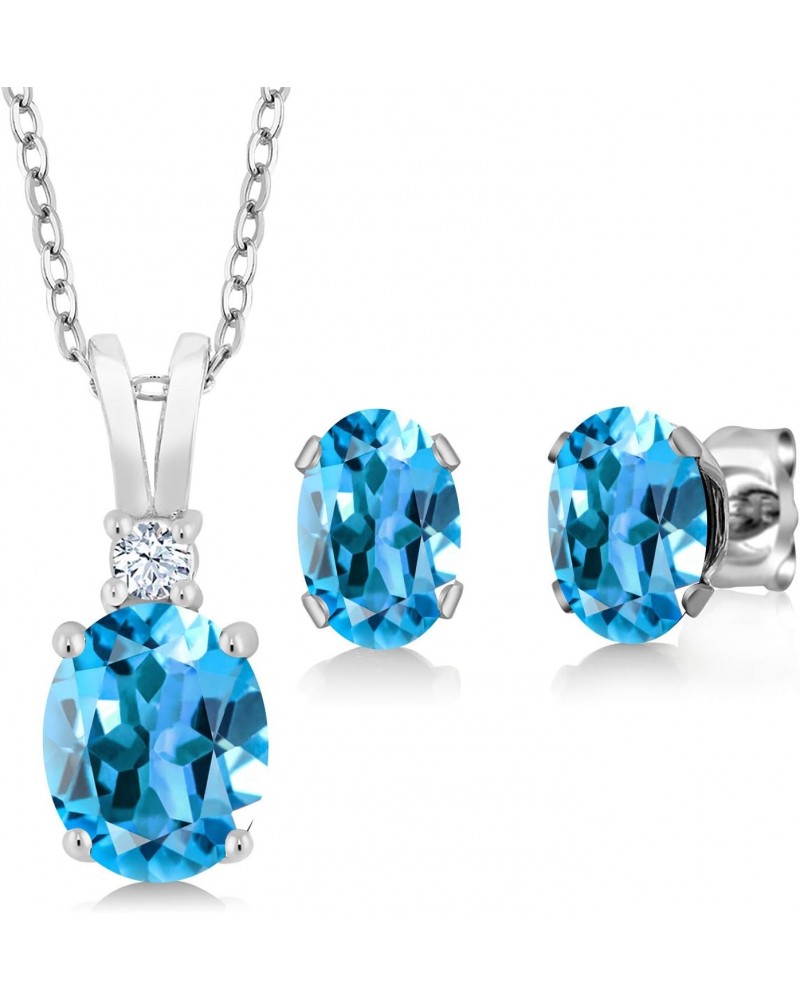 925 Sterling Silver Swiss Blue Topaz Pendant and Earrings Jewelry Set For Women (3.55 Cttw, Gemstone Birthstone, With 18 Inch...