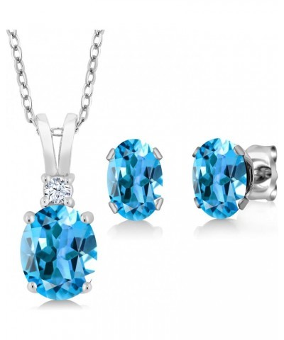 925 Sterling Silver Swiss Blue Topaz Pendant and Earrings Jewelry Set For Women (3.55 Cttw, Gemstone Birthstone, With 18 Inch...