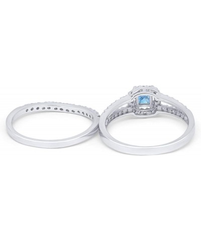 Halo Two Piece Wedding Engagement Band Ring Bridal Set Princess Cut Round CZ 925 Sterling Silver Simulated Aquamarine CZ $13....