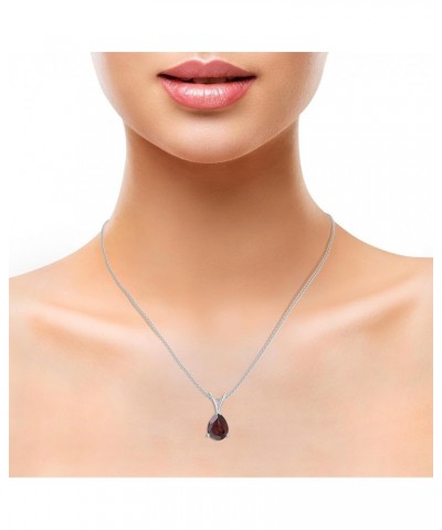 Natural Garnet Teardrop Pear Shaped Pendant with Diamond for Women in Sterling Silver / 14K Solid Gold 9x7MM Platinum $43.24 ...