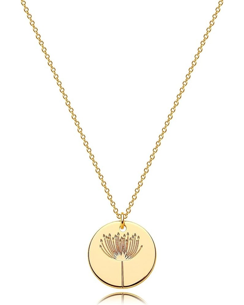 Birth Month Flower Necklace 14k Gold Plated Dainty Simple Birth Month Engraved Custom Floral Pendant Necklace Charm Disc Coin...