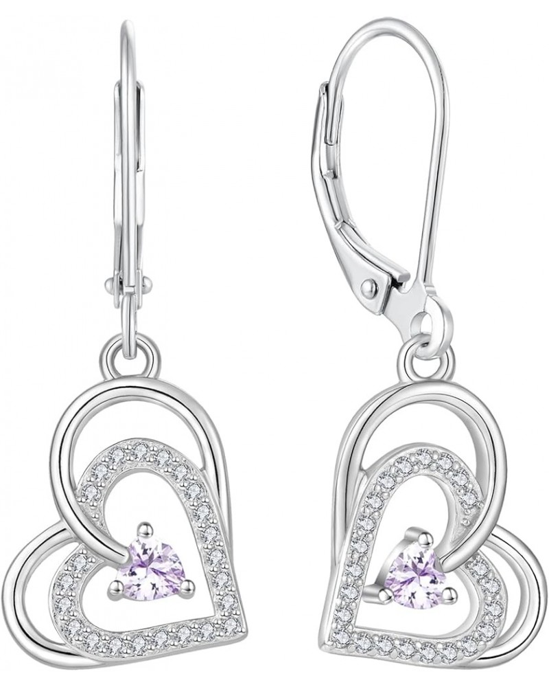 Heart Earrings 925 Sterling Silver Love Heart Dangle Earrings Birthstone Leverback Jewelry for Women 06-alexandrite-Jun $24.0...