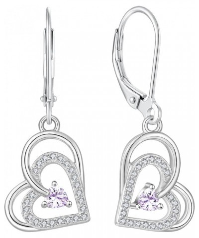 Heart Earrings 925 Sterling Silver Love Heart Dangle Earrings Birthstone Leverback Jewelry for Women 06-alexandrite-Jun $24.0...