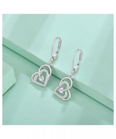 Heart Earrings 925 Sterling Silver Love Heart Dangle Earrings Birthstone Leverback Jewelry for Women 06-alexandrite-Jun $24.0...