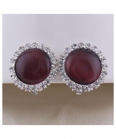 Rhinestone Opal Round Clip on Earrings Without Piercing for Women Luxury Jewelry grape purple $7.91 Earrings