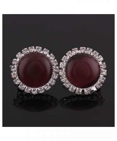 Rhinestone Opal Round Clip on Earrings Without Piercing for Women Luxury Jewelry grape purple $7.91 Earrings