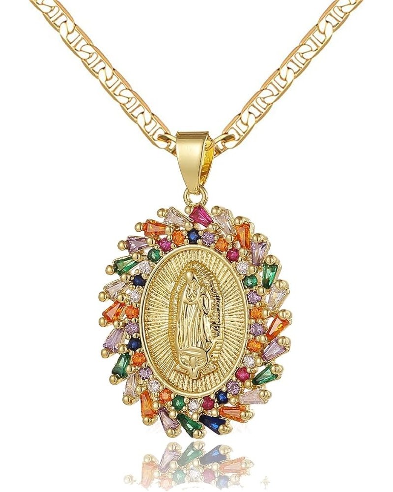 18K Gold Plated Flat 3MM Virgin Mary Guadalupe Charm Chain Pendant Necklace Christian Jewelry 03-Gold $11.59 Necklaces