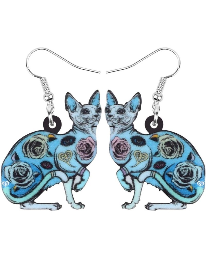 Acrylic Sweet Sphynx Canadian Hairless Cat Earrings for Women Girl Jewelry Loverly Charms Blue $7.14 Earrings