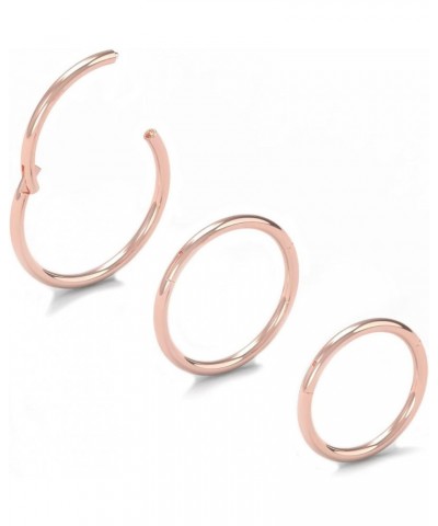 Hypoallergenic Nose Hoop Rings 20G/18G/16G/14G/12G/10G/8G/6G Steel Hinged Clicker Segment Gold/Rose Gold/Black/Pink Color Ros...