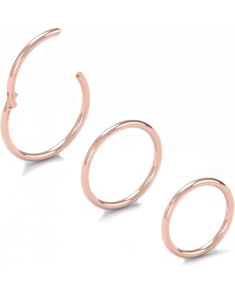 Hypoallergenic Nose Hoop Rings 20G/18G/16G/14G/12G/10G/8G/6G Steel Hinged Clicker Segment Gold/Rose Gold/Black/Pink Color Ros...