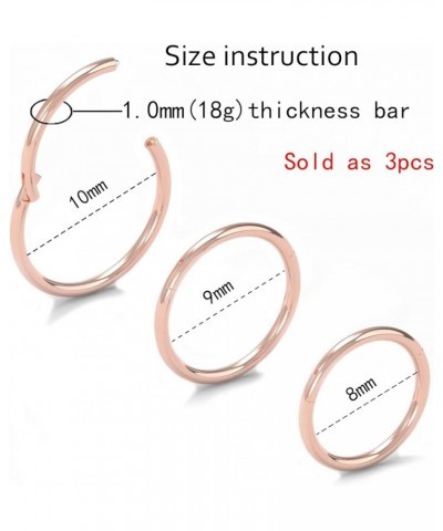 Hypoallergenic Nose Hoop Rings 20G/18G/16G/14G/12G/10G/8G/6G Steel Hinged Clicker Segment Gold/Rose Gold/Black/Pink Color Ros...