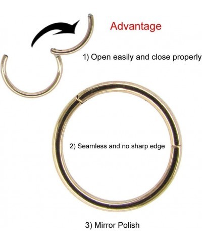 Hypoallergenic Nose Hoop Rings 20G/18G/16G/14G/12G/10G/8G/6G Steel Hinged Clicker Segment Gold/Rose Gold/Black/Pink Color Ros...