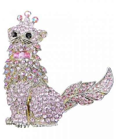 Austrian Crystal Rhinestone Adorable 3D Kitten Cat with Crown King Brooch Pink Gold-Tone $9.84 Brooches & Pins