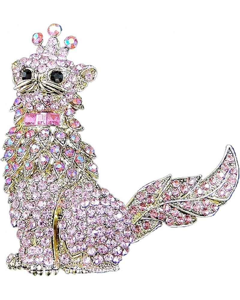 Austrian Crystal Rhinestone Adorable 3D Kitten Cat with Crown King Brooch Pink Gold-Tone $9.84 Brooches & Pins