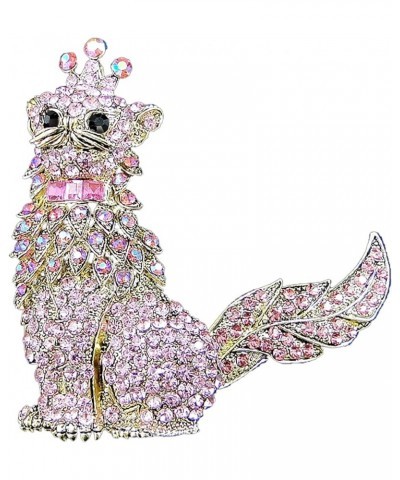 Austrian Crystal Rhinestone Adorable 3D Kitten Cat with Crown King Brooch Pink Gold-Tone $9.84 Brooches & Pins