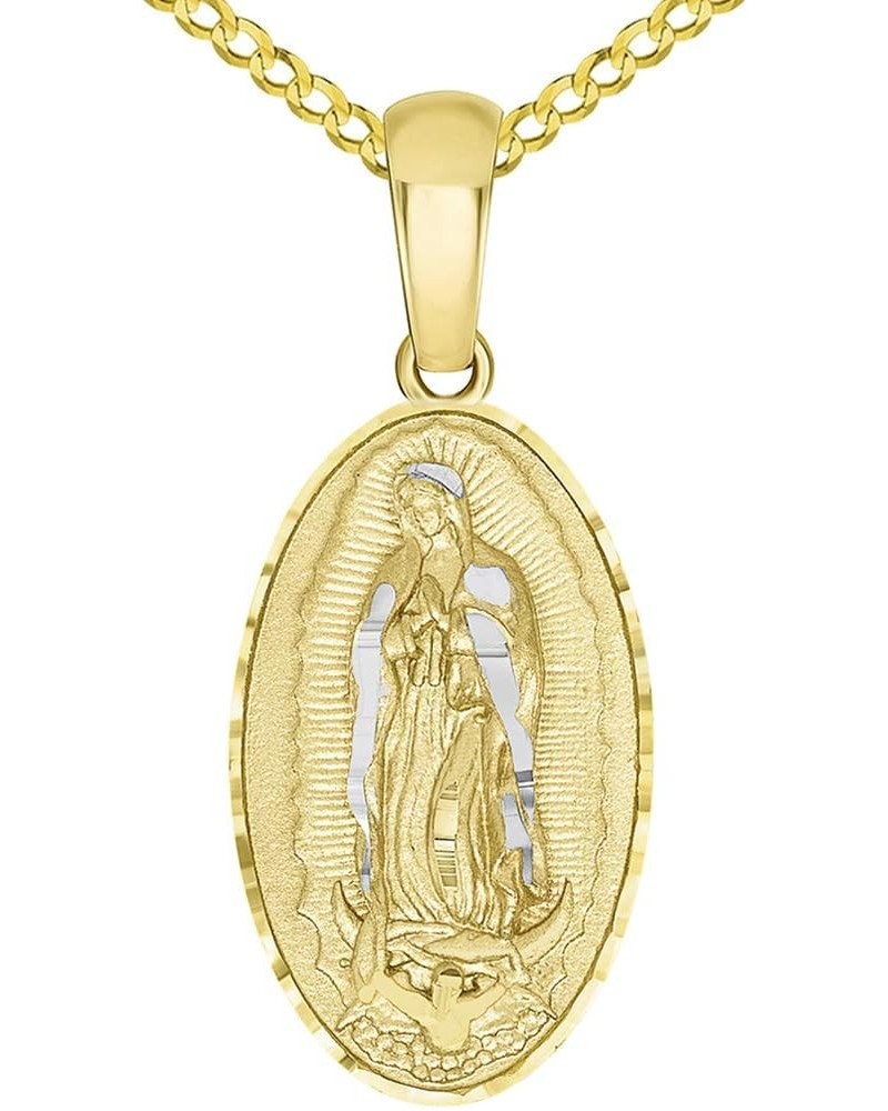 14k Yellow Gold Traditional Virgin of Guadalupe Oval Medal Pendant Necklace Available with Rolo, Curb, or Figaro Chain 22.0 I...