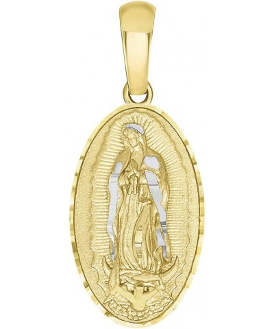 14k Yellow Gold Traditional Virgin of Guadalupe Oval Medal Pendant Necklace Available with Rolo, Curb, or Figaro Chain 22.0 I...