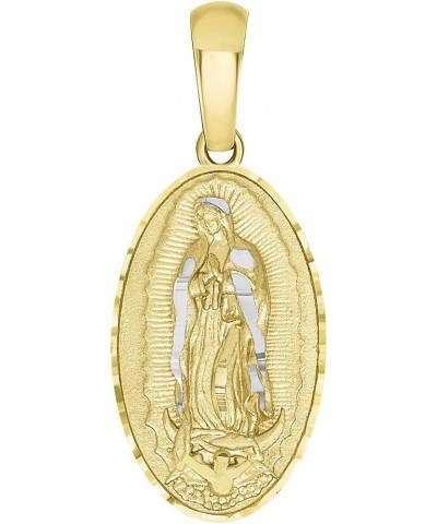 14k Yellow Gold Traditional Virgin of Guadalupe Oval Medal Pendant Necklace Available with Rolo, Curb, or Figaro Chain 22.0 I...