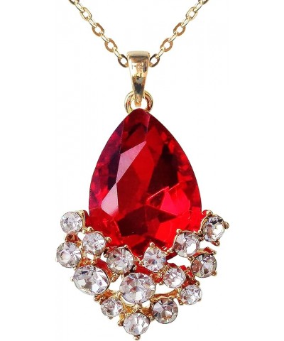 18k Gold Plated Golden Crystal Pear-Shaped Multicolor Zirconia Pendant Necklace 16"+2 Red $9.17 Necklaces