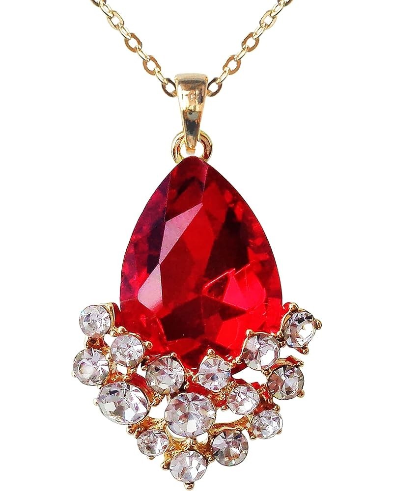 18k Gold Plated Golden Crystal Pear-Shaped Multicolor Zirconia Pendant Necklace 16"+2 Red $9.17 Necklaces