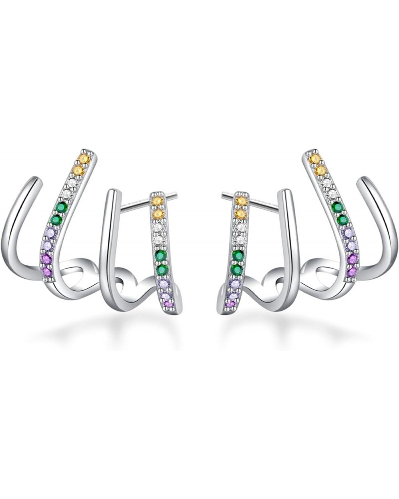 Solid 925 Sterling Silver Claw Earrings Huggie for Women Teen Girls Half Hoop Earrings Cuff Earrings Wrap F-Color CZ3 $10.44 ...