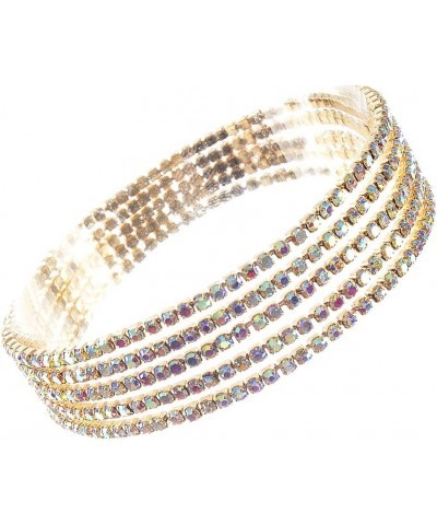 Women's Set of 5 Sparkling Crystal Rhinestone Stacking Stretch Bracelets, 2.25 AB Crystal Gold Tone $12.25 Bracelets