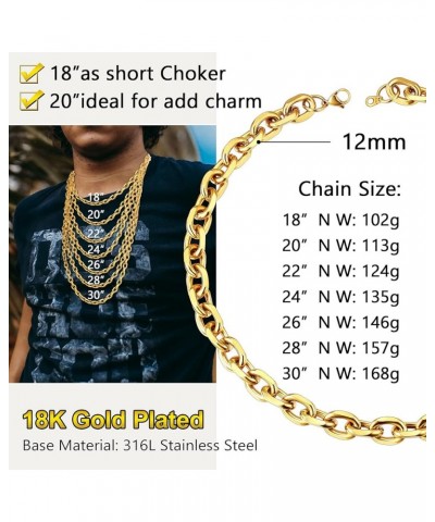 316L Stainless Steel Chain for Men/Women, Cable Link Necklace, 3/5/7/9/12MM Width, 18-30" (Send Gift Box) 20 inch H: 12mm-gol...