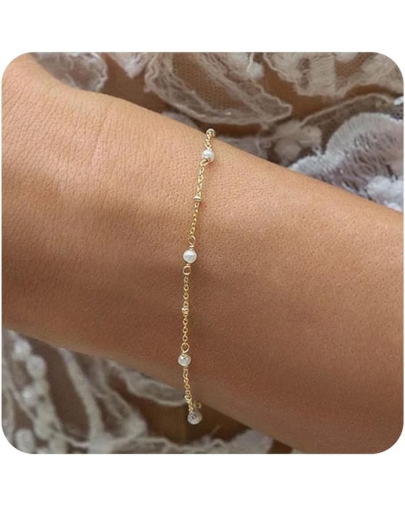 Gold Pearl Bracelets for Women Stainless Steel Adjustable 18K Gold Dainty Pearl Bead Link Simple Cute Women's Bracelet Trend ...