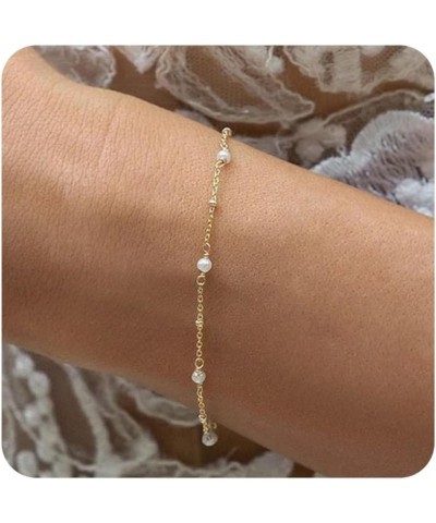 Gold Pearl Bracelets for Women Stainless Steel Adjustable 18K Gold Dainty Pearl Bead Link Simple Cute Women's Bracelet Trend ...