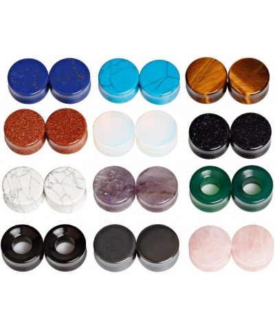 24 pcs Mixed Stone Ear Plugs Tunnels Double Flare Saddle Stretching Gauges Expander Body Piercing Set Gauge 2g - 5/8 inch 1/2...