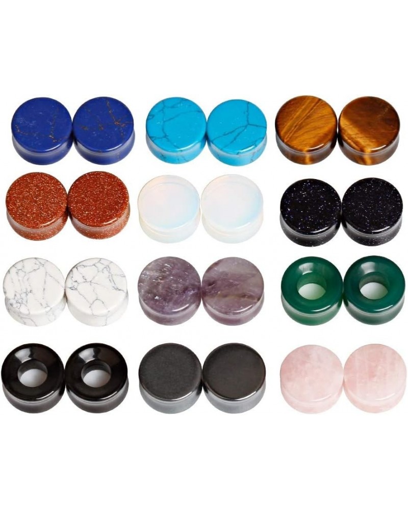 24 pcs Mixed Stone Ear Plugs Tunnels Double Flare Saddle Stretching Gauges Expander Body Piercing Set Gauge 2g - 5/8 inch 1/2...