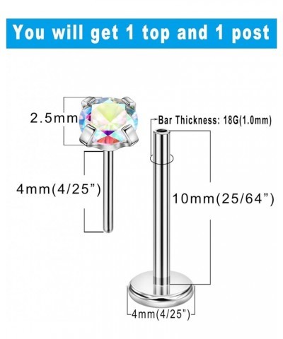 1.5mm-4mm Zircon Surgical Steel Cartilage Stud with 18g 5mm 6mm 8mm 10mm Press Fit Threadless Push Pop in Labret Post Lip For...