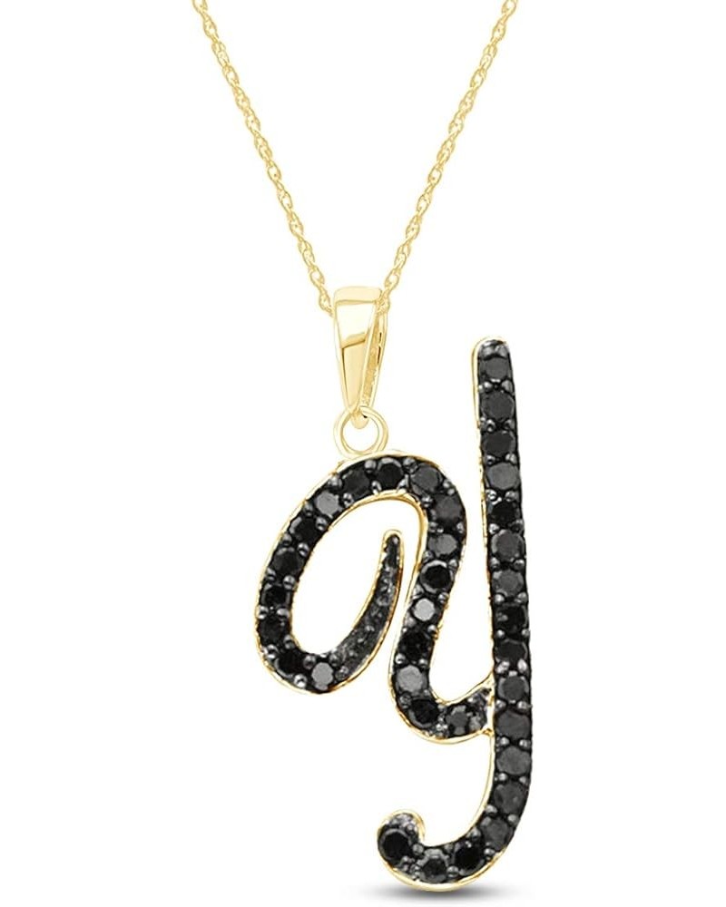 1/4 Carat Round Cut Natural Black diamond Initial Alphabet Letter Pendant Nacklace In 14K Gold Over Sterling Silver (0.25 Ctt...