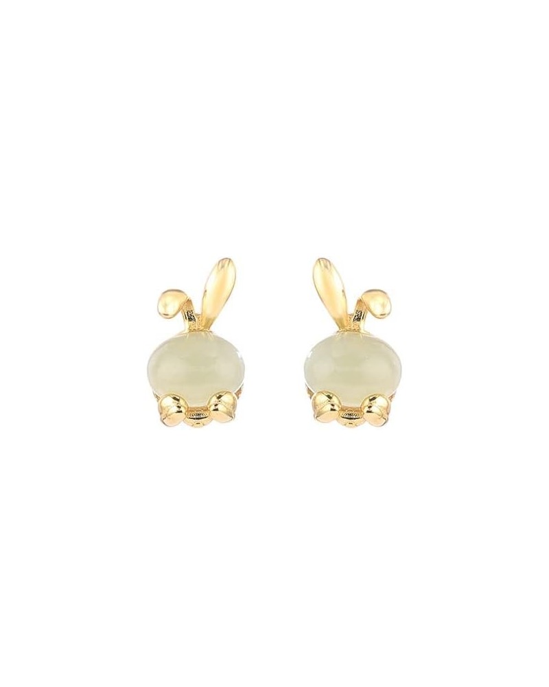 14K Gold Jade Rabbit Stud Earrings, Natural Jade Stud Earrings, Birthday Gift for Wife, Girlfriend, Daughter Yellow Gold $66....