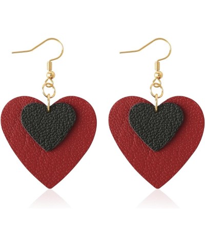 Leather Heart Earrings Dangle for Women Girls Trendy, Star Earrings Lightweight Fashion, Gifts for Her 241-Red and Black $8.5...