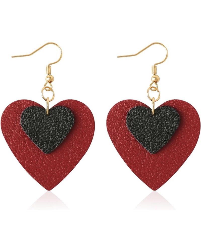 Leather Heart Earrings Dangle for Women Girls Trendy, Star Earrings Lightweight Fashion, Gifts for Her 241-Red and Black $8.5...